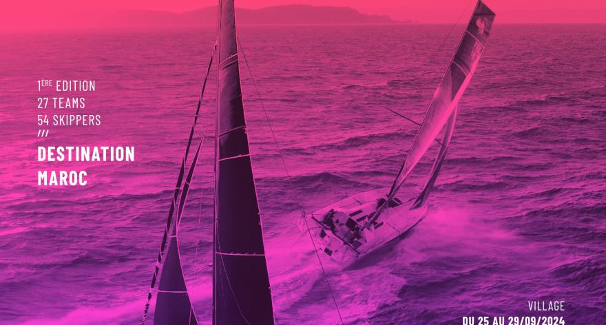 Affiche du projet "medmax". Les couleurs présentent un dégradé de rose et violet avec, au centre, un bateau à voile. Différentes informations sont détaillées, vous les trouverez au sein du corps du texte. 